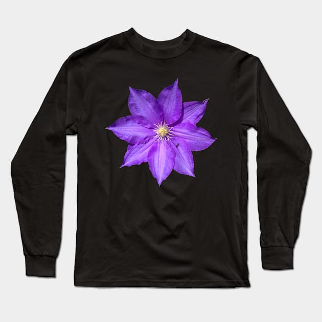 Purple Clematis Flower Long Sleeve T-Shirt by Moonlit Midnight Arts